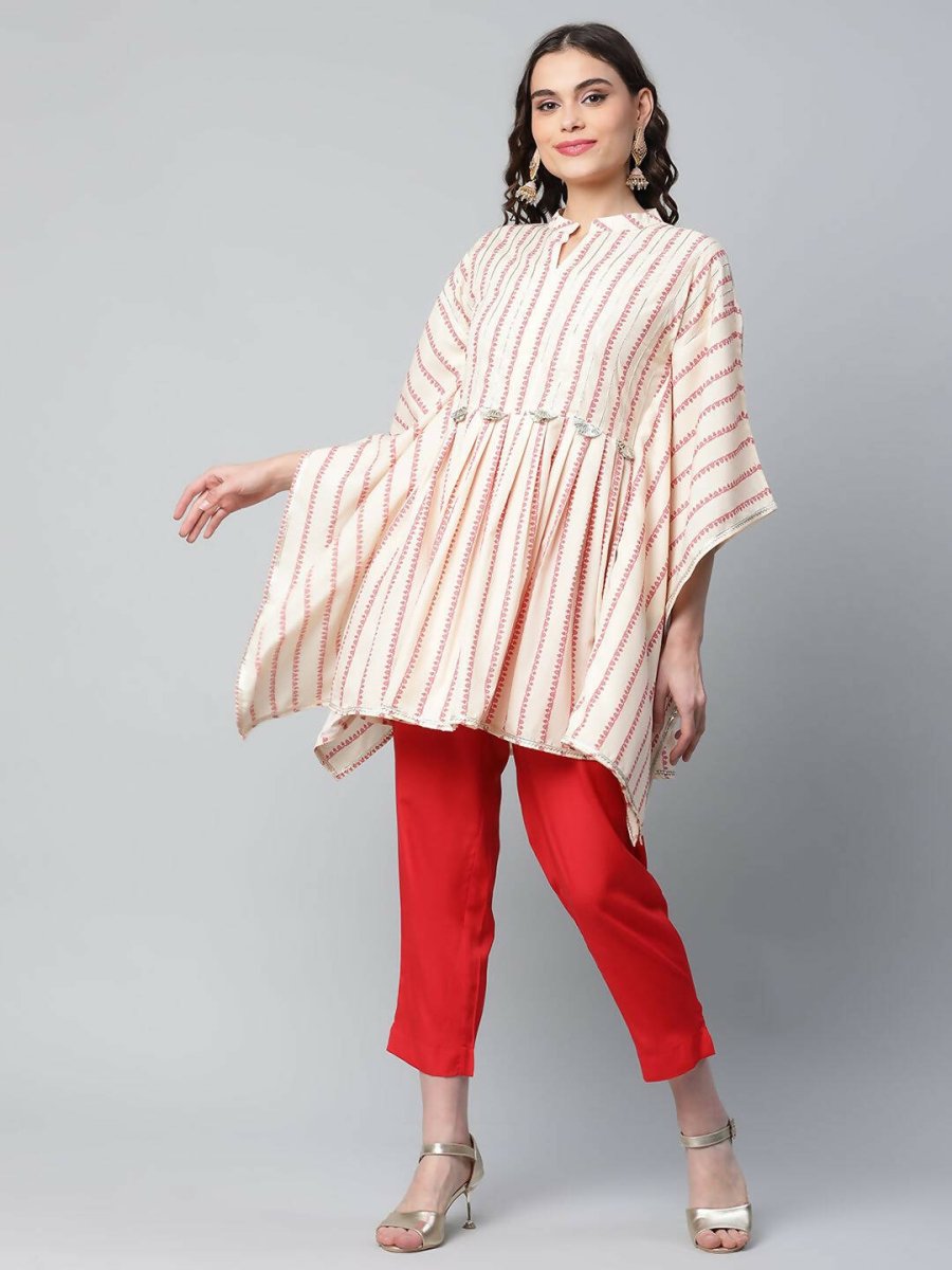 Ahalyaa Womens Off White Crepe Printed Kaftan Pant Set - Distacart