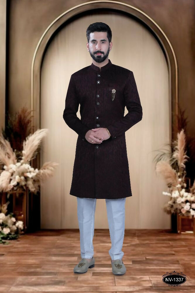 Joban Fashion Men's Maroon Satin Kurta with Pyjama