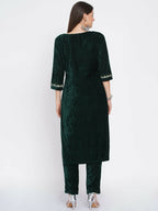Women Republic Green Velvet Embroidered Kurta With Pant - Distacart