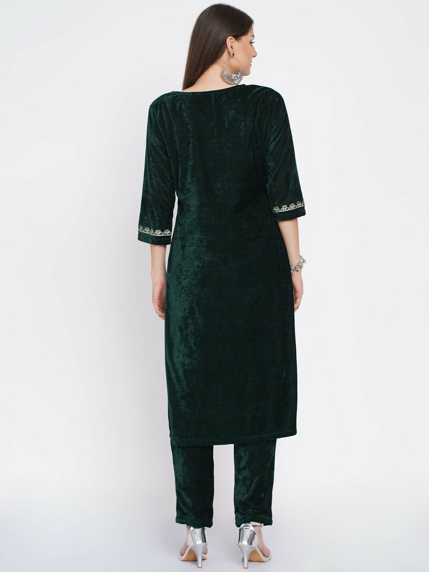 Women Republic Green Velvet Embroidered Kurta With Pant - Distacart