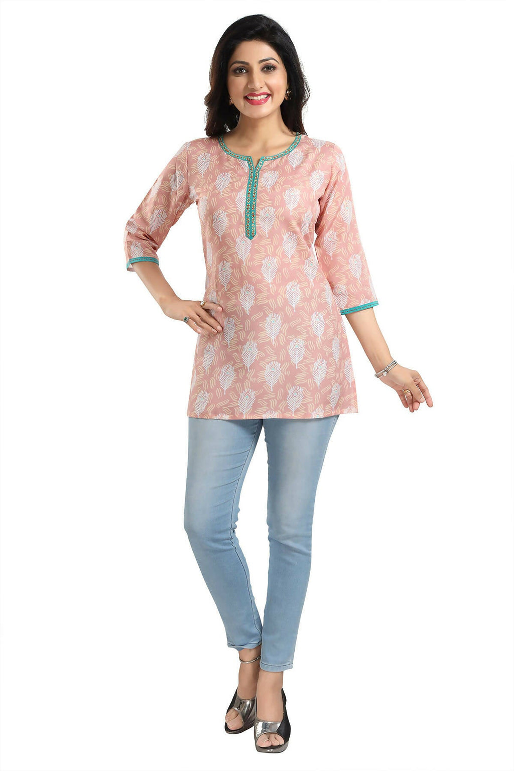 Snehal Creations Pretty Pastel Peach Rayon Short Kurti Tunic Top - Distacart