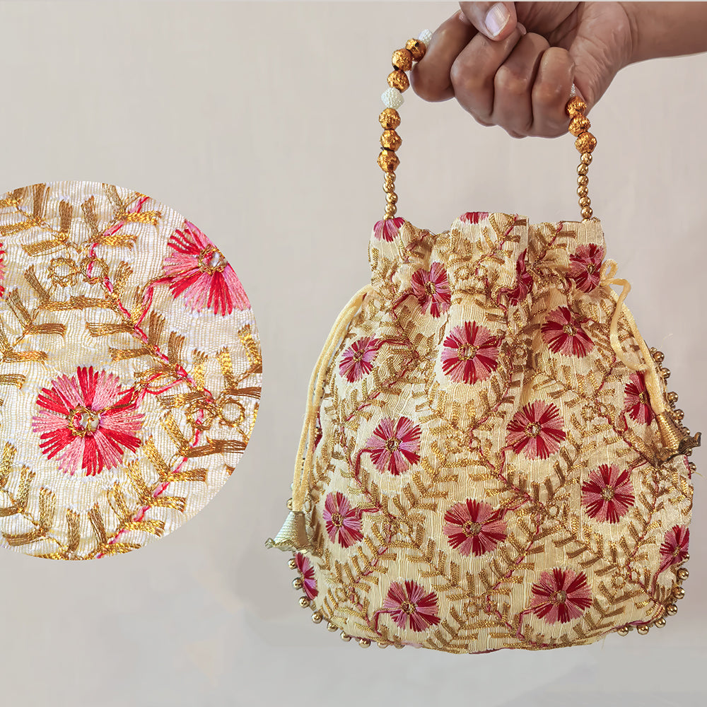 JS Fashion Embroidered Handcrafted Wedding Potli Bag with Beads