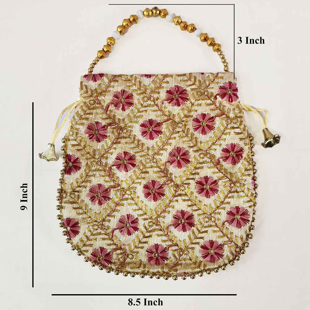 JS Fashion Embroidered Handcrafted Wedding Potli Bag with Beads