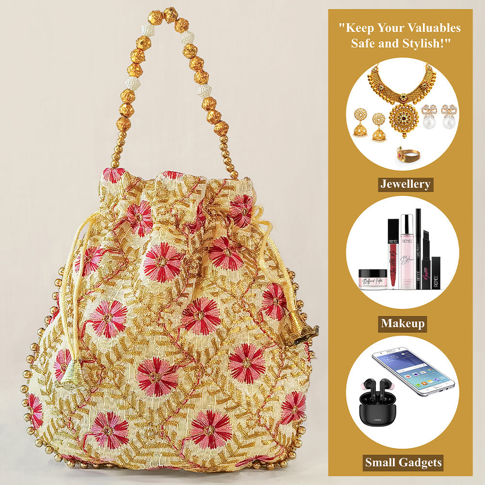 JS Fashion Embroidered Handcrafted Wedding Potli Bag with Beads