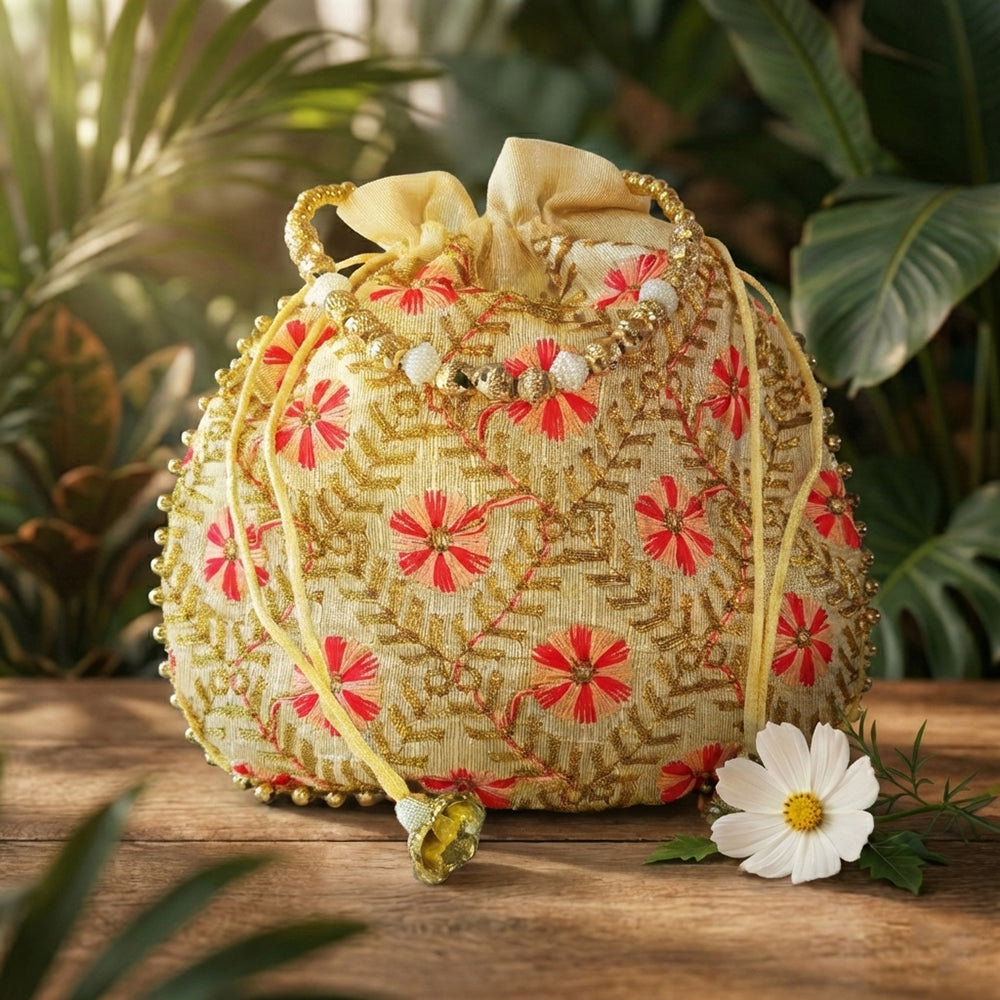 JS Fashion Embroidered Handcrafted Wedding Potli Bag with Beads