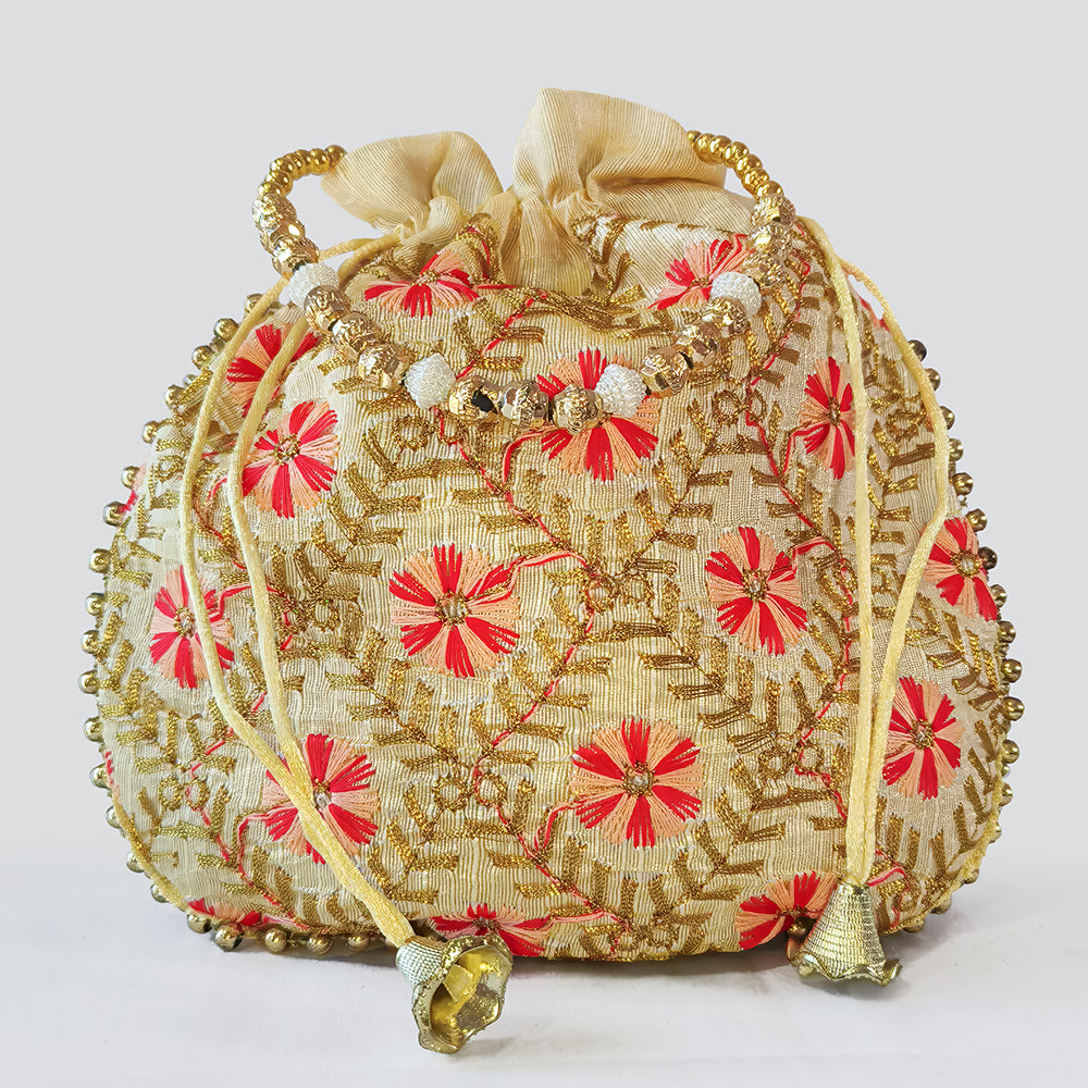 JS Fashion Embroidered Handcrafted Wedding Potli Bag with Beads