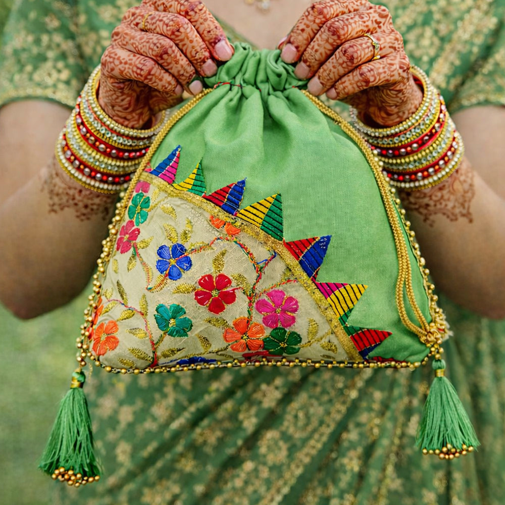 JS Fashion Embroidered Handcrafted Wedding Potli Bag with Beads