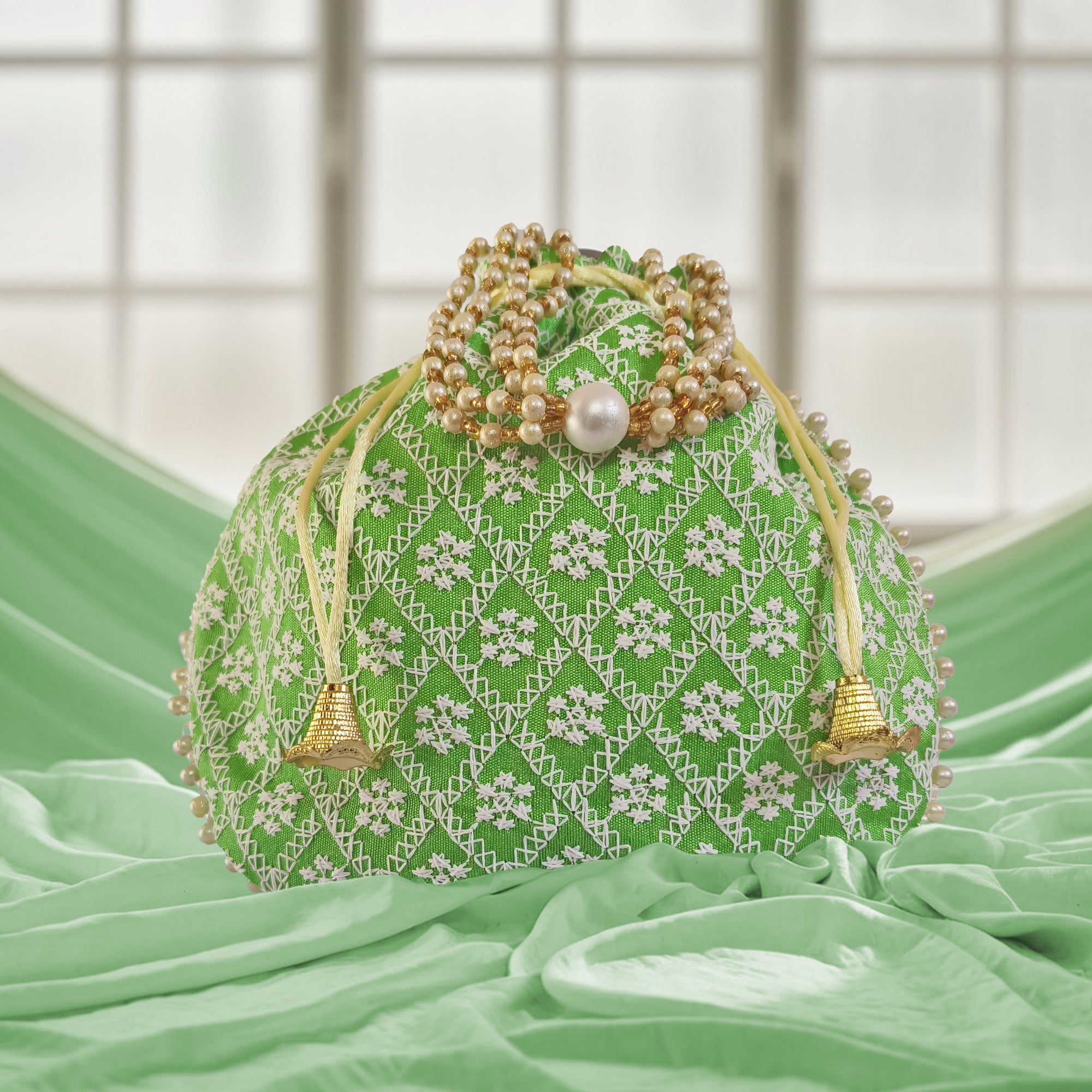 JS Fashion Embroidered Handcrafted Wedding Potli Bag with Beads