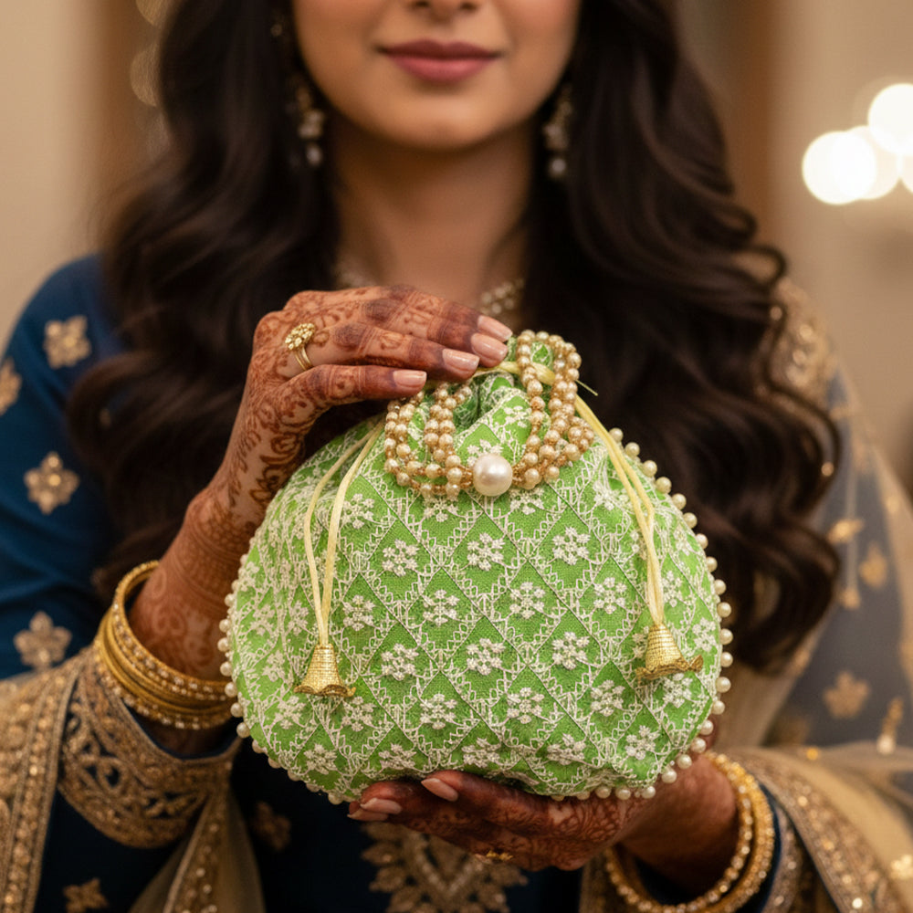 JS Fashion Embroidered Handcrafted Wedding Potli Bag with Beads
