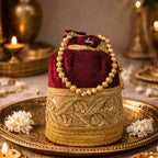 JS Fashion Silk Designer Potli Bag for Women with Golden Embroidery & Pearl Handle