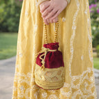 JS Fashion Silk Designer Potli Bag for Women with Golden Embroidery & Pearl Handle