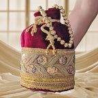 JS Fashion Silk Designer Potli Bag for Women with Golden Embroidery & Pearl Handle