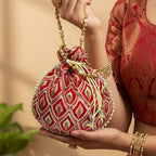 JS Fashion Embroidered Handcrafted Wedding Potli Bag with Beads