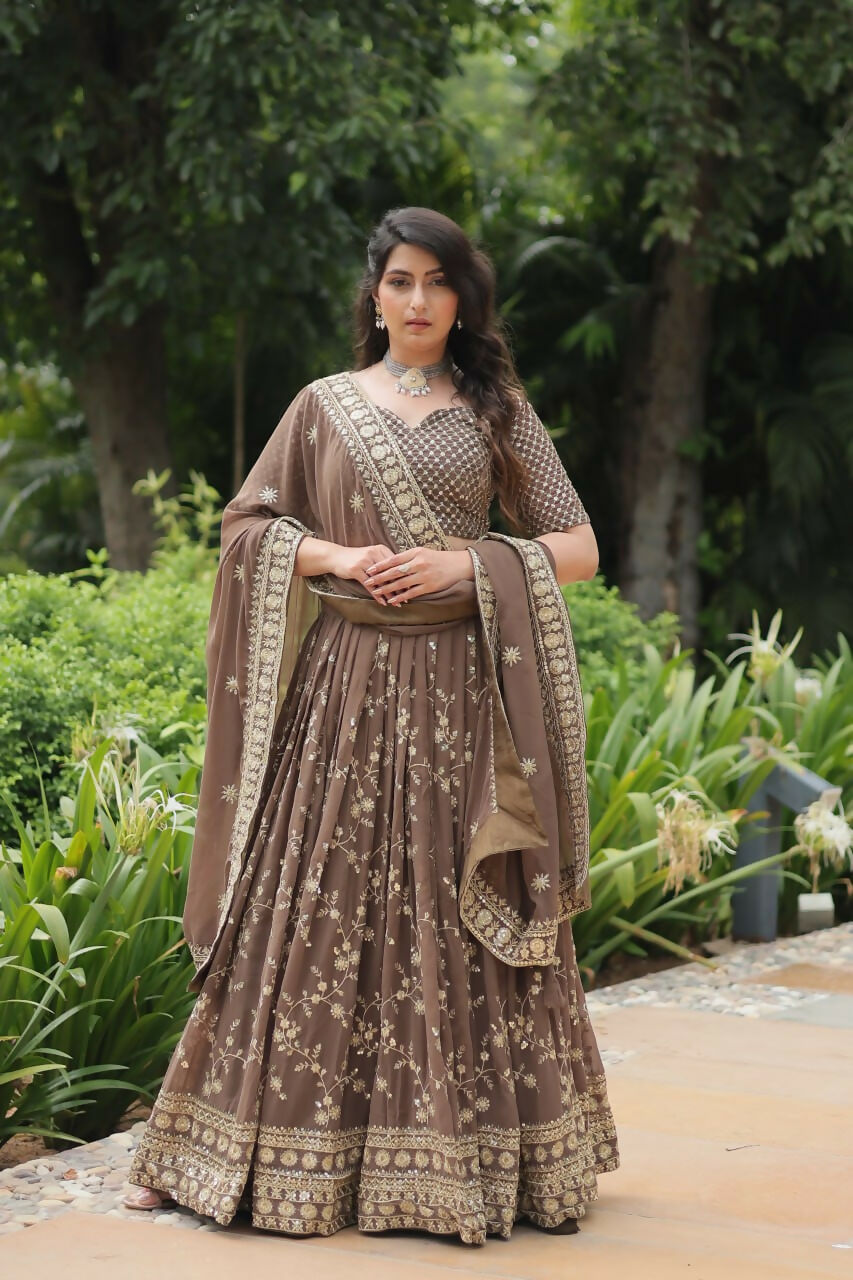 Vastranavya Designer Heavy Sequins & Thread Embroidered work Lehenga Choli - Beige