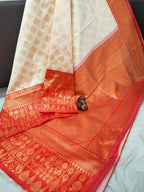 DEIANA'S Beautiful Designer Golden zari Soft Lichi Silk Saree - White