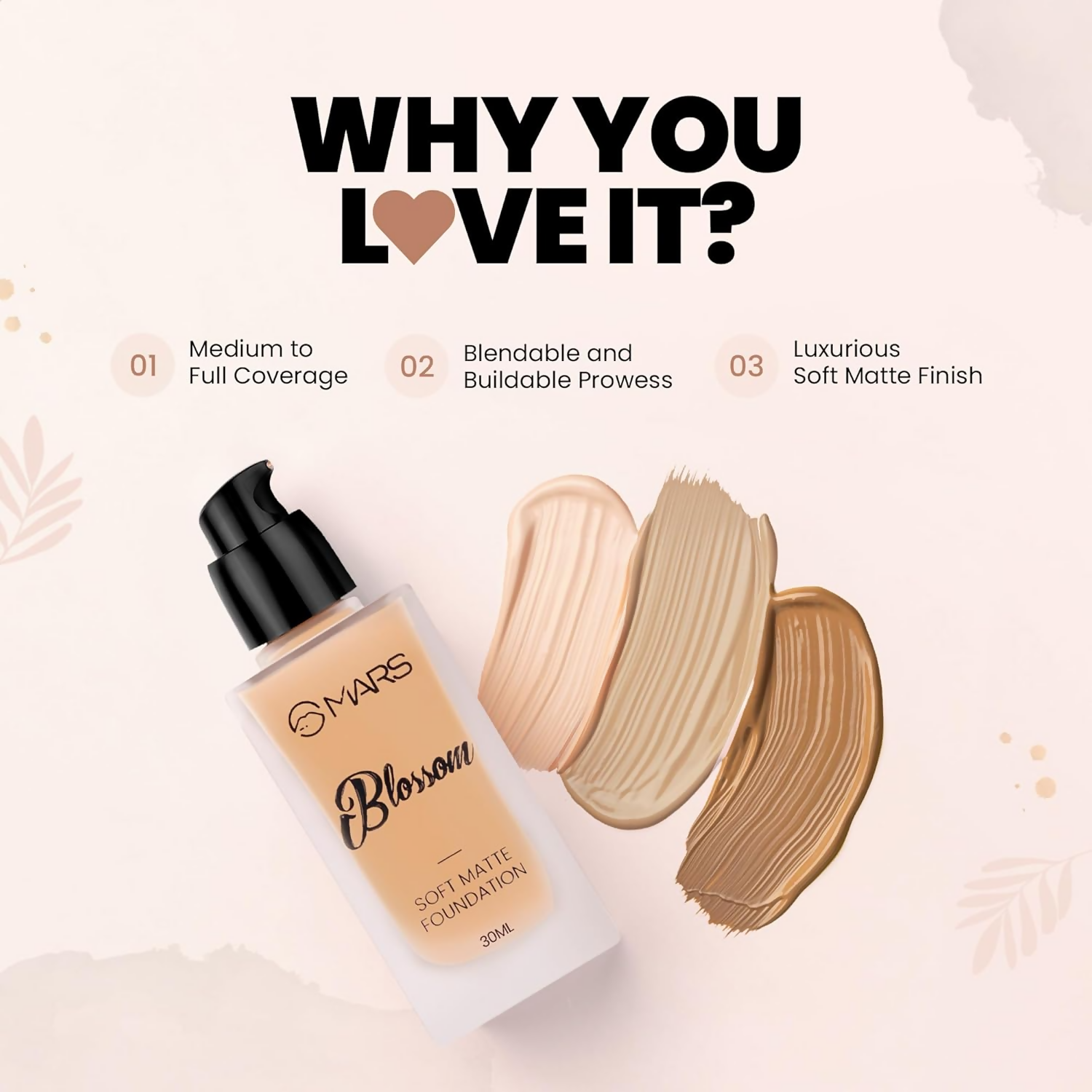 MARS Cosmetics Blossom Soft Matte Full Coverage Foundation - 01 Porcelain