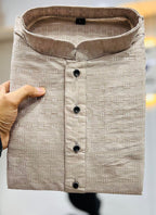 Prazu Fashion Beige Soft Jacquard With Self Buti Kurta