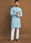 Prazu Fashion Sky Blue Soft Jacquard With Self Buti Kurta