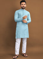 Prazu Fashion Sky Blue Soft Jacquard With Self Buti Kurta