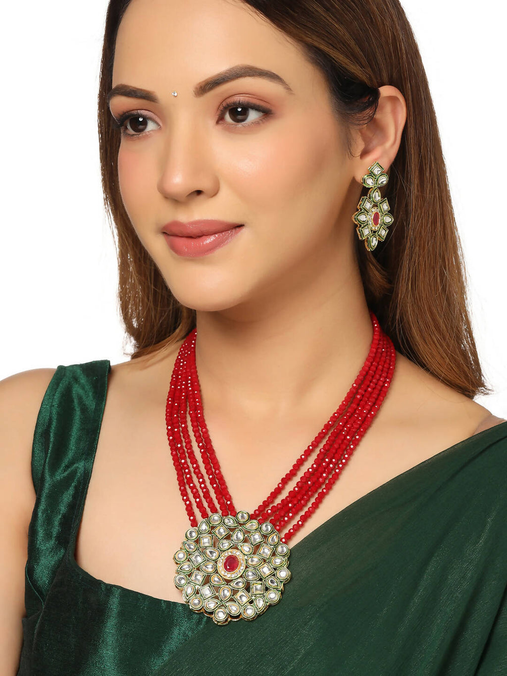 NVR Women Gold-Polished Kundan Studded Jewellery Set