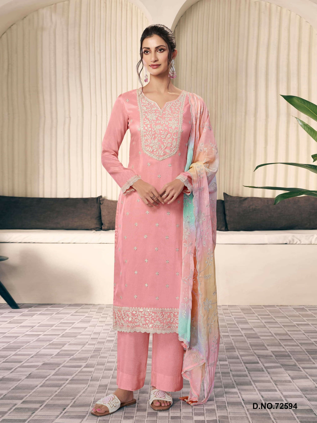 Anaita Peach Moonga Silk Stitched Suit with Embroidery Sequence Work - Distacart
