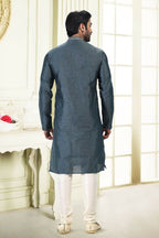 Raivat Ethnic Jacquard Banarasi Silk Thread Work Kurta Pajama In Grey Colour - Distacart