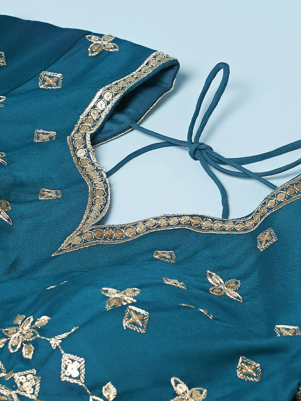 House of Panchhi Teal - Pure Georgette Embroidered Lehenga