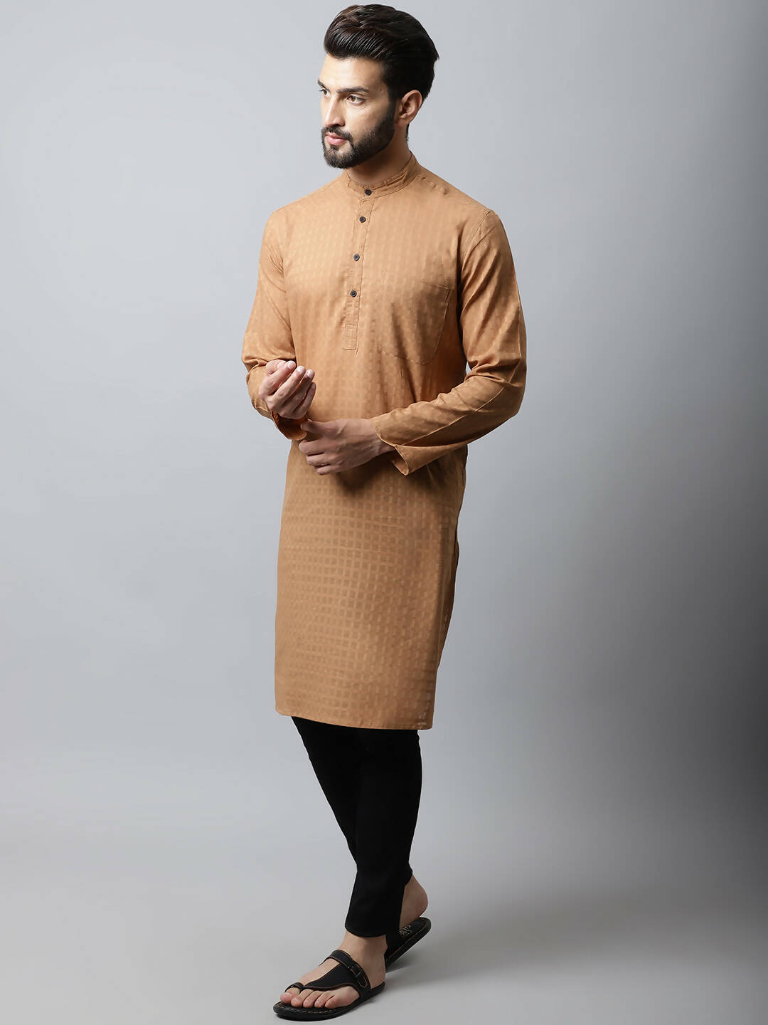 Even Apparels Brown Color Pure Cotton Men's Kurta With Band Collar (CHK1200) - Distacart