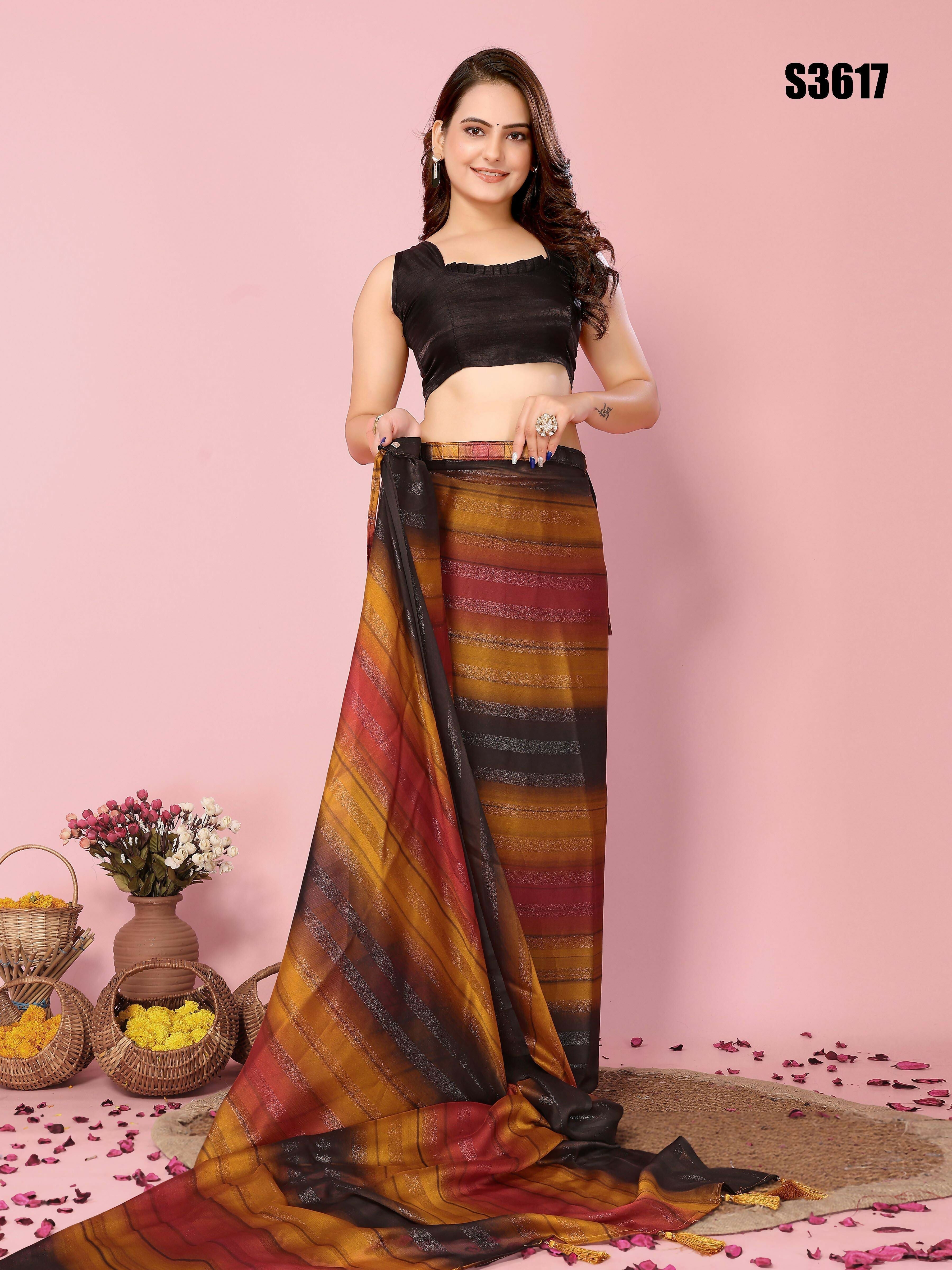 Attractive These Party Wear Ready To Wear Saree - Orange
