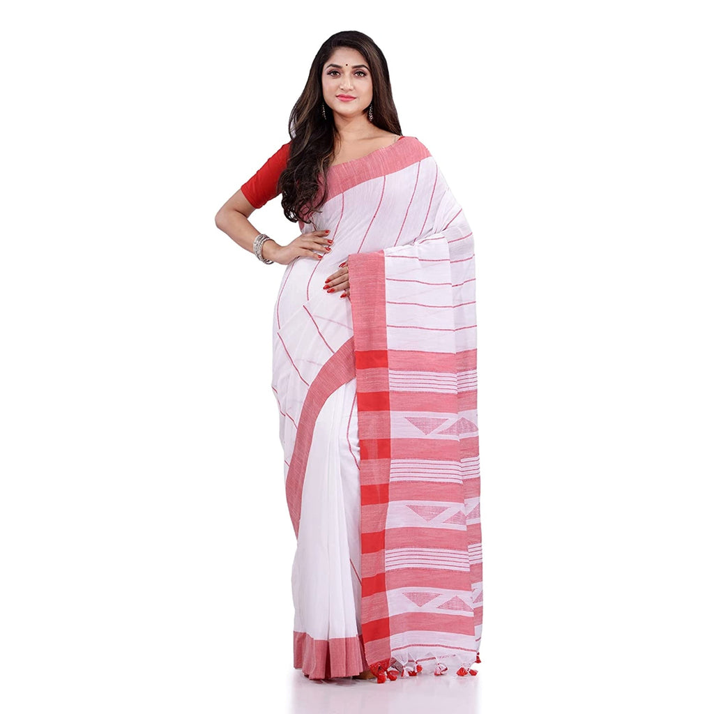 Piyari Fashion Handloom White Cotton Saree - Distacart
