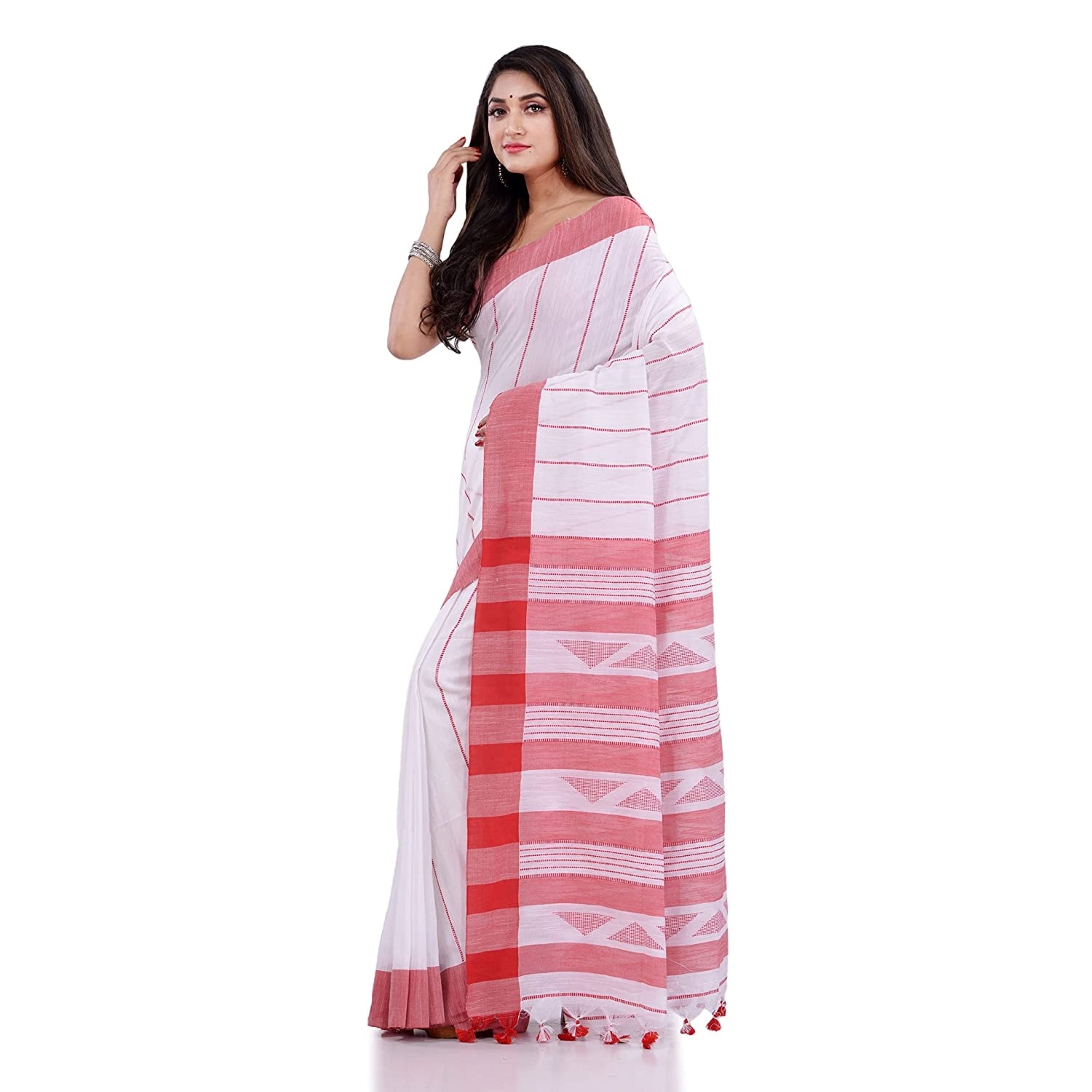 Piyari Fashion Handloom White Cotton Saree - Distacart