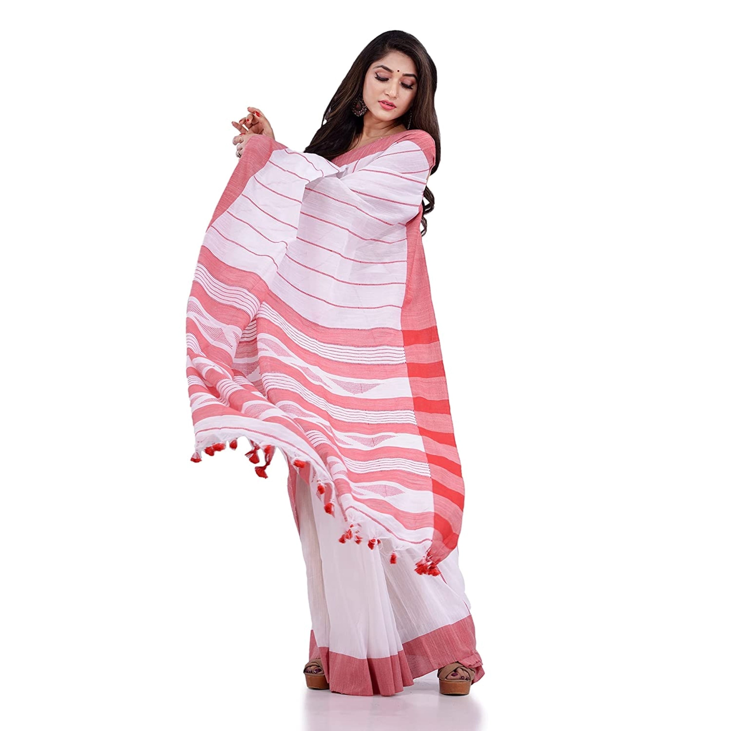 Piyari Fashion Handloom White Cotton Saree - Distacart