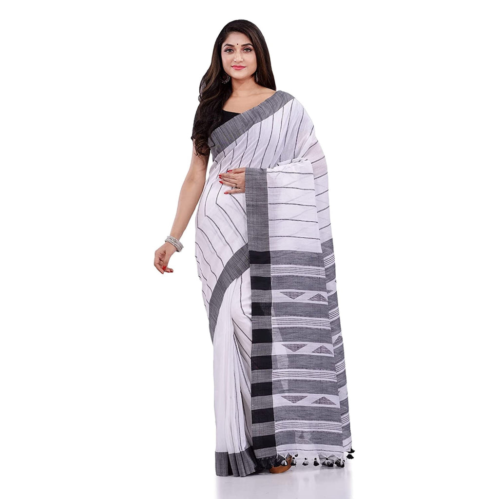 Piyari Fashion Handloom White Cotton Saree - Distacart
