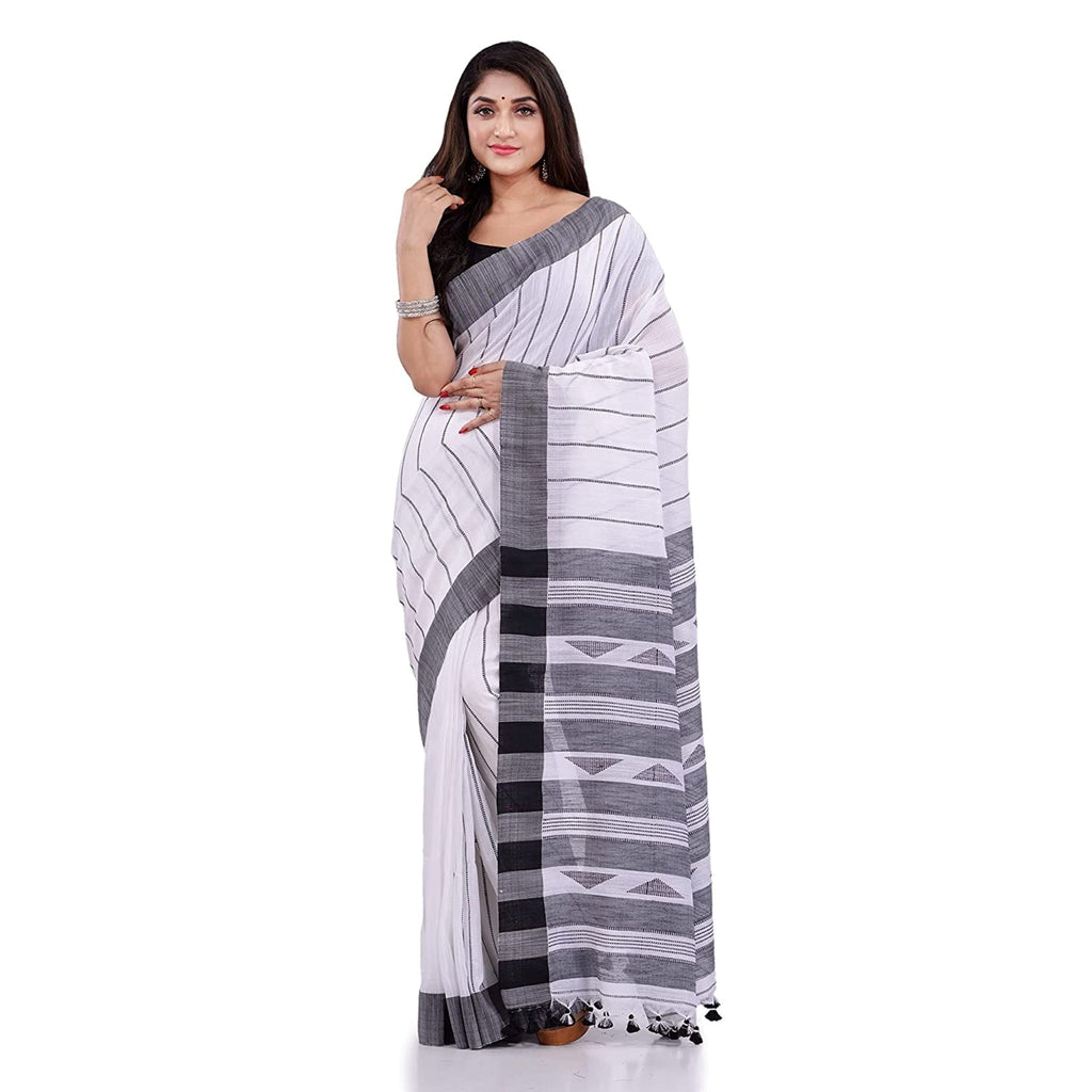 Piyari Fashion Handloom White Cotton Saree - Distacart