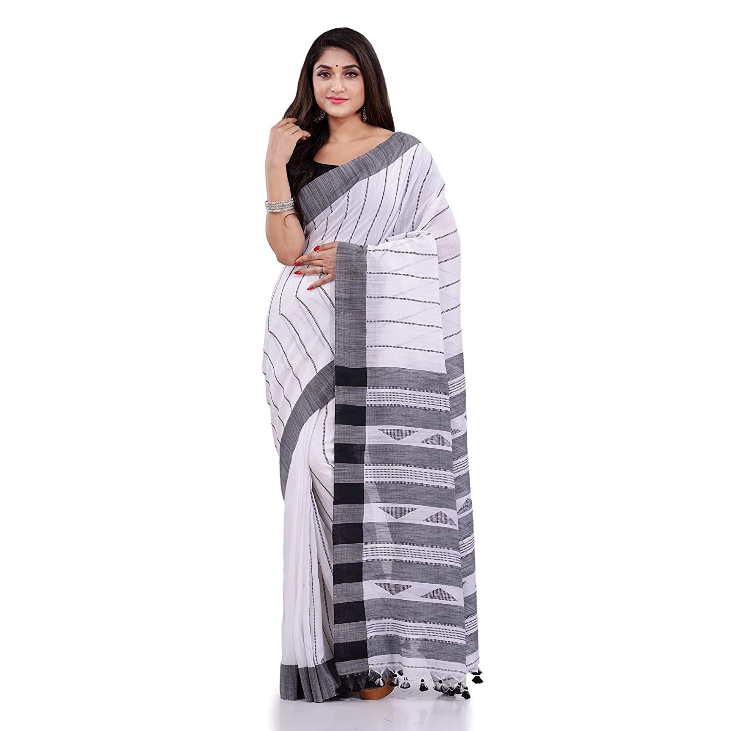Piyari Fashion Handloom White Cotton Saree - Distacart