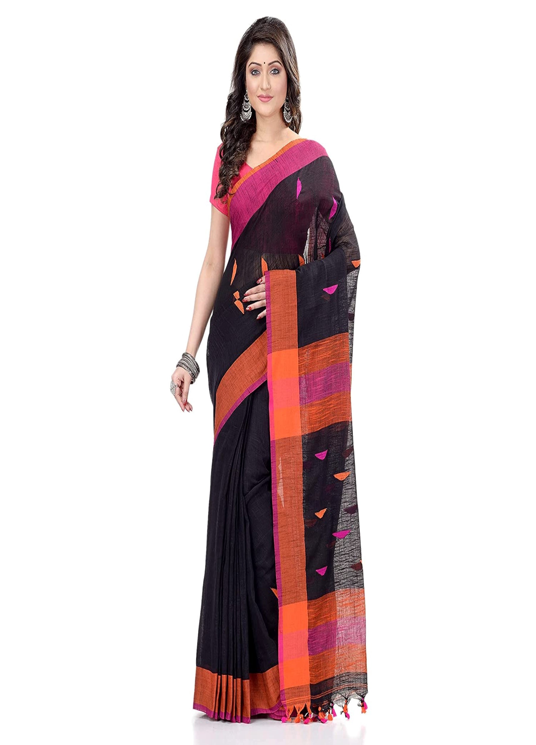 Piyari Fashion Handloom Black Cotton Saree - Distacart