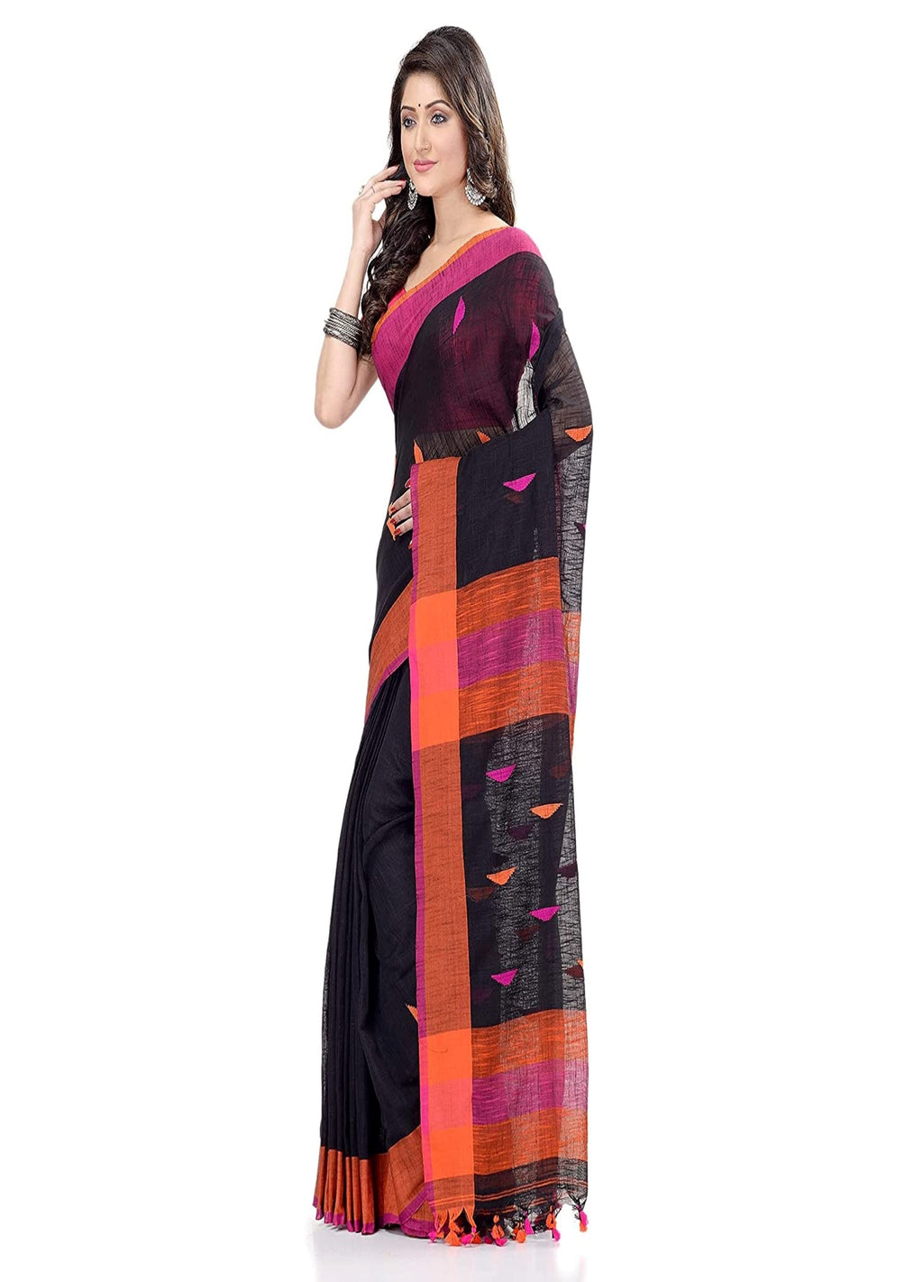 Piyari Fashion Handloom Black Cotton Saree - Distacart