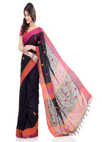Piyari Fashion Handloom Black Cotton Saree - Distacart
