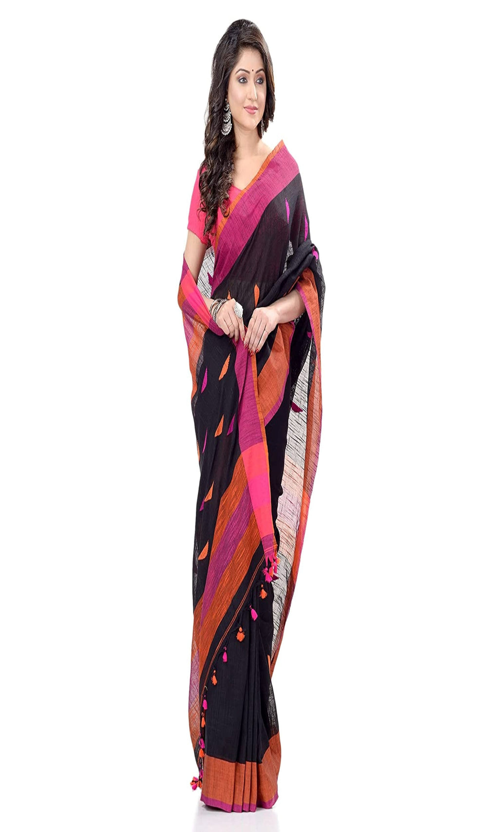 Piyari Fashion Handloom Black Cotton Saree - Distacart