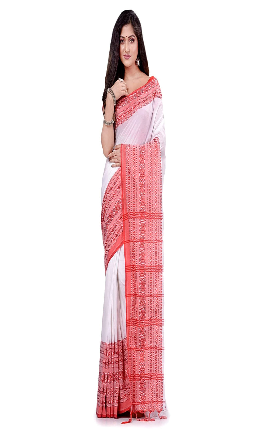 Piyari Fashion Handloom White Cotton Begampuri Saree - Distacart