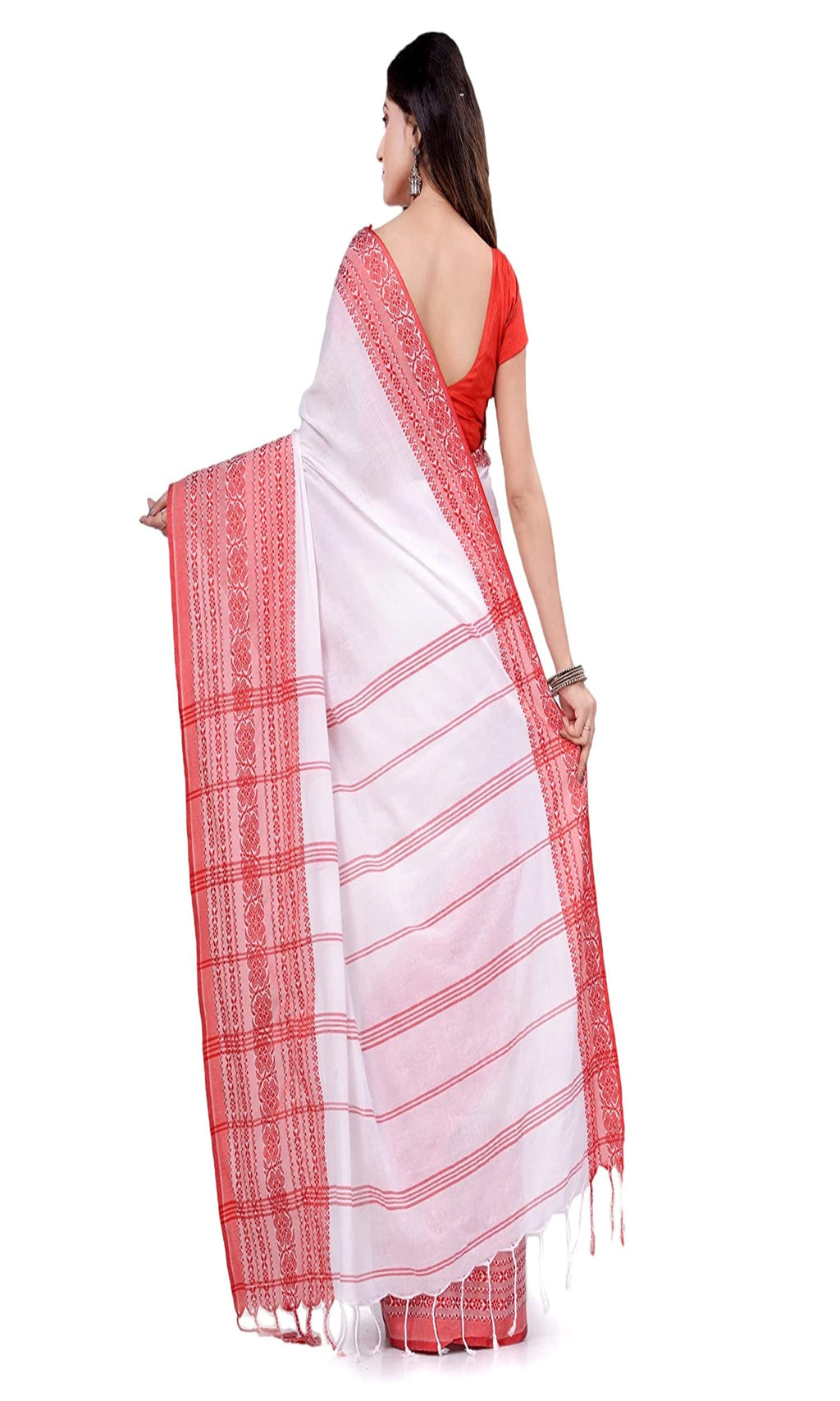 Piyari Fashion Handloom White Cotton Begampuri Saree - Distacart