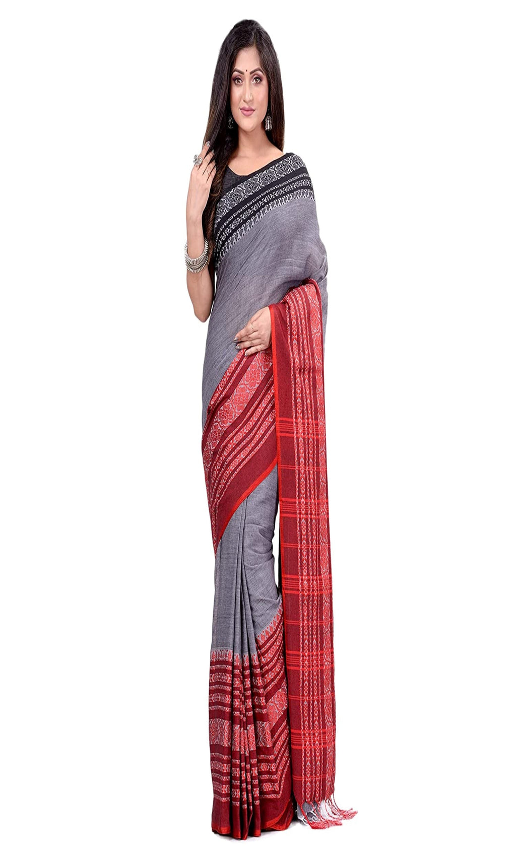 Piyari Fashion Handloom Grey Cotton Begampuri Saree - Distacart