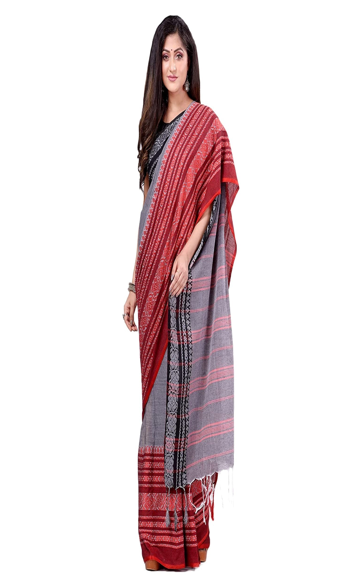 Piyari Fashion Handloom Grey Cotton Begampuri Saree - Distacart