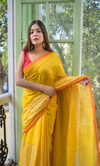 Piyari Fashion Yellow Handloom Tissue Saree - Distacart