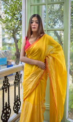 Piyari Fashion Yellow Handloom Tissue Saree - Distacart