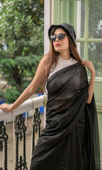 Piyari Fashion Handloom Black Cotton Saree - Distacart
