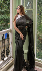 Piyari Fashion Handloom Black Cotton Saree - Distacart