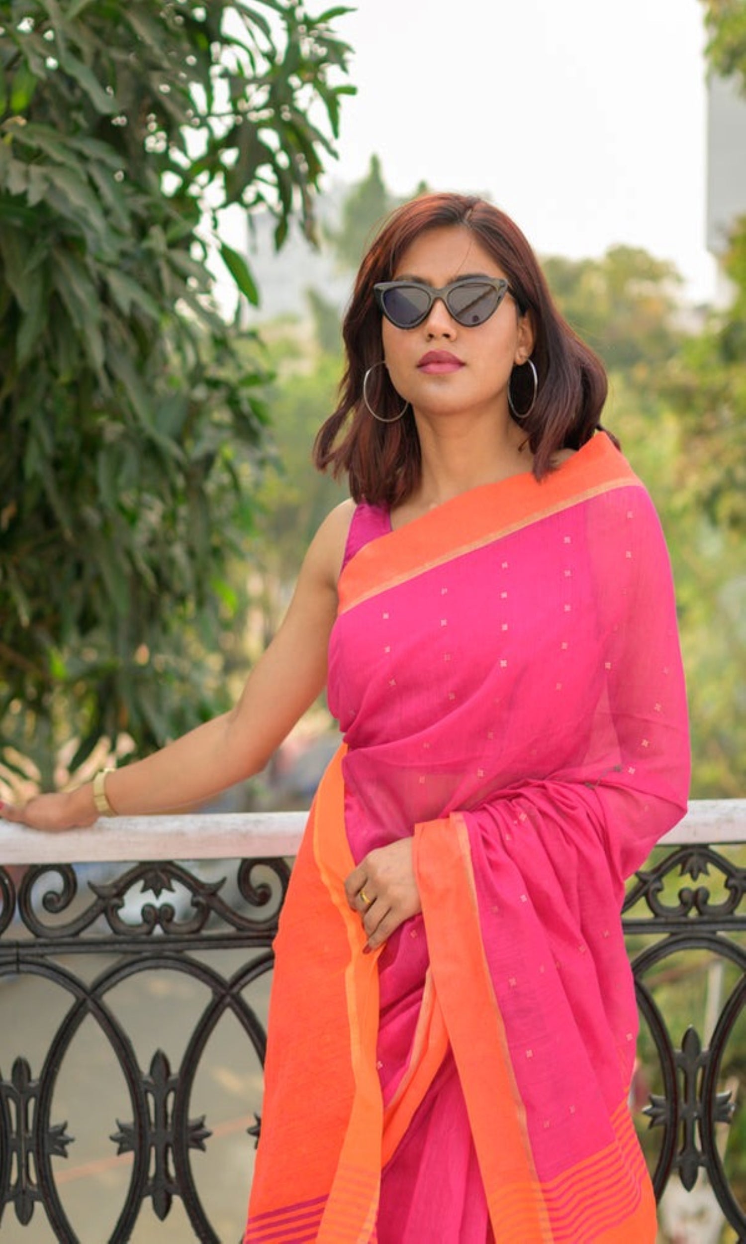 Piyari Fashion Handloom Cotton Blend Rani Pink Sequin Saree - Distacart