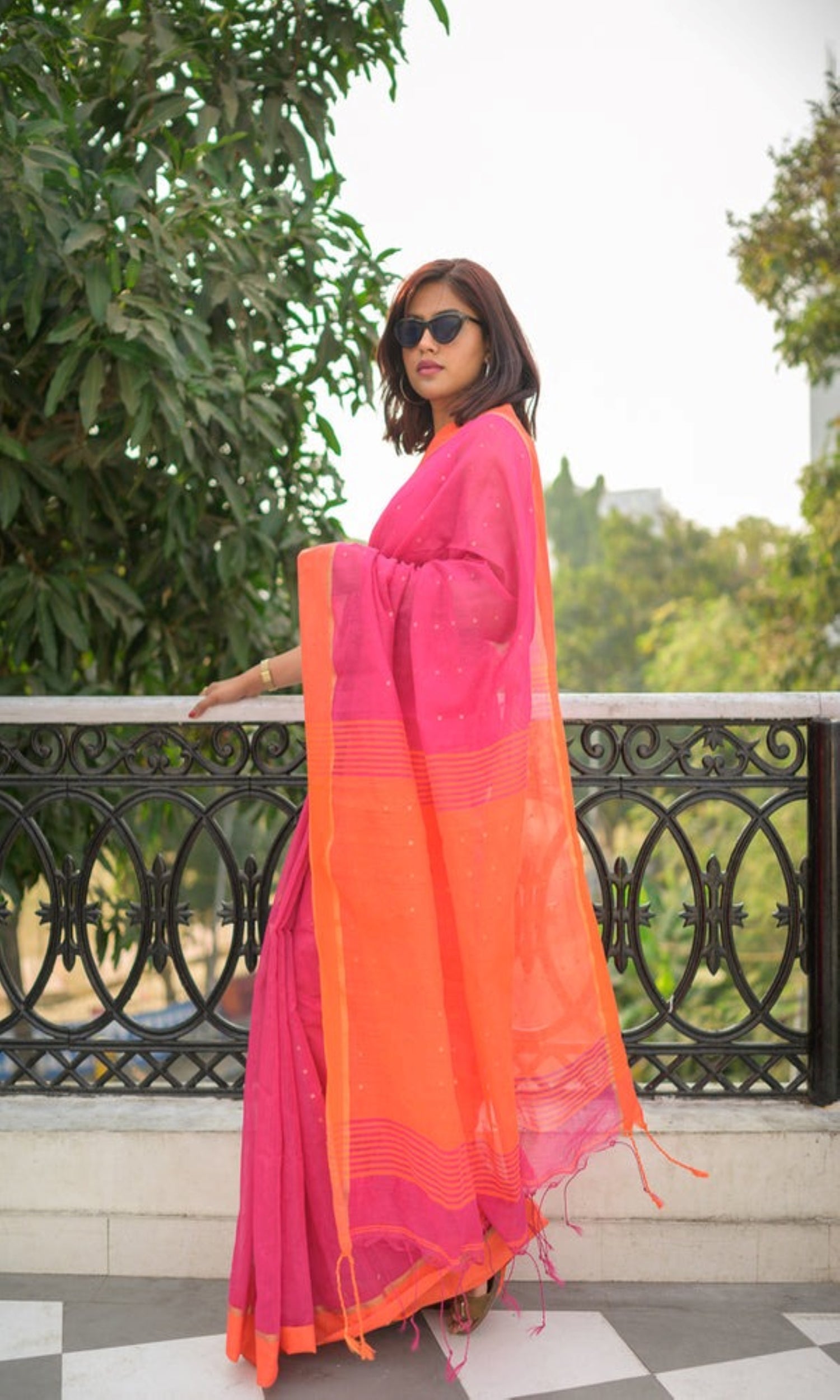 Piyari Fashion Handloom Cotton Blend Rani Pink Sequin Saree - Distacart