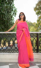 Piyari Fashion Handloom Cotton Blend Rani Pink Sequin Saree - Distacart